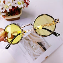 Load image into Gallery viewer, 2023 Vintage Round Diamond Sunglasses Women  Brand Steampunk Red Black Clear Lens Rhinestone Eyeglasses UV400 Gafas de sol