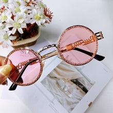 Load image into Gallery viewer, 2023 Vintage Round Diamond Sunglasses Women  Brand Steampunk Red Black Clear Lens Rhinestone Eyeglasses UV400 Gafas de sol