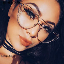 Load image into Gallery viewer, 2023 Cat Eye vintage Brand designer rose gold mirror Eyeglasses For Women Metal Clear lens Glasses Female oculos
