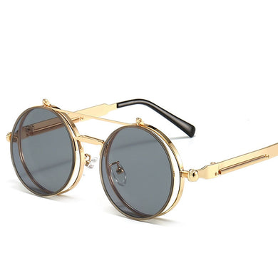 2023 Classic Vintage Round Gothic Steampunk Sunglasses Men Women Brand Design Metal Mirror Flip Lens Sun Glasses Eyeware