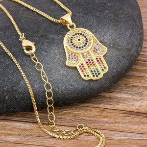 2020 Dropshipping Hamsa Evil Eye Necklace For Women Collares  Colorful Palm Fatima Necklace Best Party Birthday Jewelry Gift