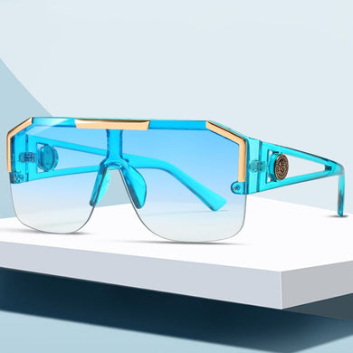 2022   Brand Oversized Square Sunglasses Men Women Vintage Metal Big Frame Semi-Rimless One Lens Sun Glasses UV400