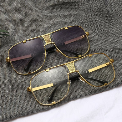 2022  Metal gradient square frame men's sunglasses brand Design driving sunglasses Vintage sun Glasses oculos de sol