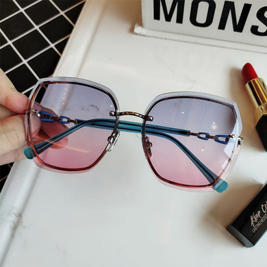 2023 Rimless Square Sunglasses Women Crysta Arms Metal Gradient Blue Pink Cat Eye Glasses Elegant Brand Eyewear Feminino