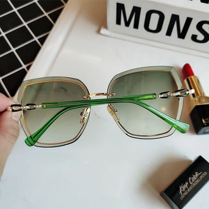 2023 Rimless Square Sunglasses Women Crysta Arms Metal Gradient Blue Pink Cat Eye Glasses Elegant Brand Eyewear Feminino