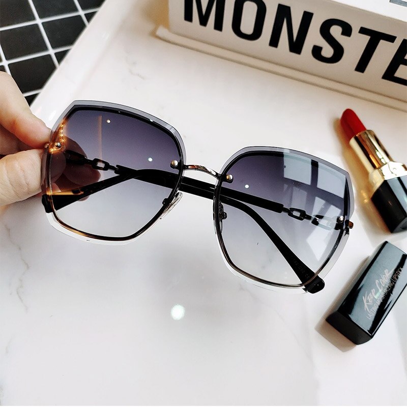 2023 Rimless Square Sunglasses Women Crysta Arms Metal Gradient Blue Pink Cat Eye Glasses Elegant Brand Eyewear Feminino