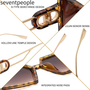 2023 Square Oversized Sunglasses Women Double D-Shaped Metal Temple Design Butterfly Shades Eyewear Retro Sun Glasses