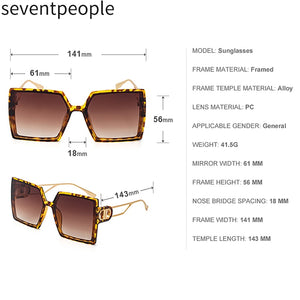 2023 Square Oversized Sunglasses Women Double D-Shaped Metal Temple Design Butterfly Shades Eyewear Retro Sun Glasses