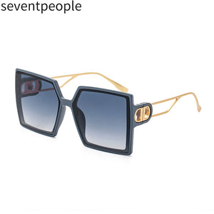 2023 Square Oversized Sunglasses Women Double D-Shaped Metal Temple Design Butterfly Shades Eyewear Retro Sun Glasses