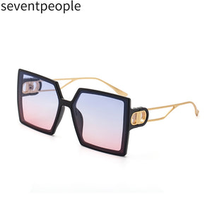 2023 Square Oversized Sunglasses Women Double D-Shaped Metal Temple Design Butterfly Shades Eyewear Retro Sun Glasses