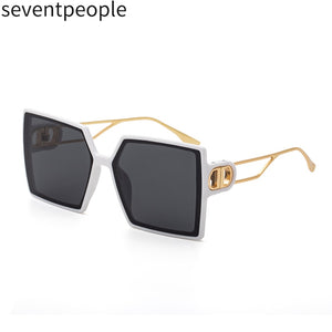 2023 Square Oversized Sunglasses Women Double D-Shaped Metal Temple Design Butterfly Shades Eyewear Retro Sun Glasses