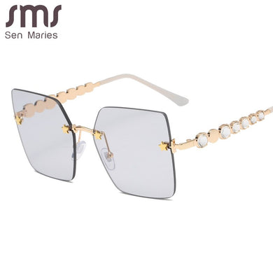 2023 Square Rimless Sunglasses Women Big Sun glasses Shades  Brand Designer Sunglasses UV400 Metal Eyewear UV400