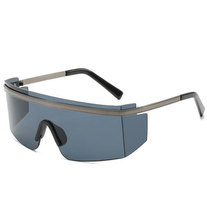 2023 Windproof Goggle Sunglasses Men Women One Piece Lens Brand Oversized Flat Top Wrap Metal Sun Glasses For Male UV400