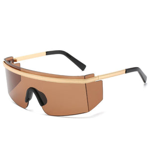 2023 Windproof Goggle Sunglasses Men Women One Piece Lens Brand Oversized Flat Top Wrap Metal Sun Glasses For Male UV400
