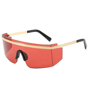 2023 Windproof Goggle Sunglasses Men Women One Piece Lens Brand Oversized Flat Top Wrap Metal Sun Glasses For Male UV400