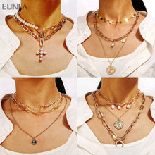 Load image into Gallery viewer, 2020 Gold Long Chain Necklace Chokers For Women Multilayer Geometric Cross Pendant Necklaces Boho Maxi Statement Party Jewelry