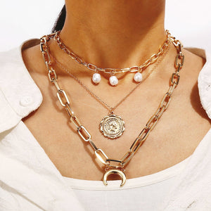 2020 Gold Long Chain Necklace Chokers For Women Multilayer Geometric Cross Pendant Necklaces Boho Maxi Statement Party Jewelry