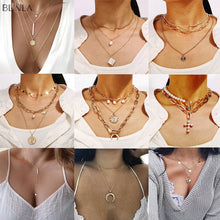 Load image into Gallery viewer, 2020 Gold Long Chain Necklace Chokers For Women Multilayer Geometric Cross Pendant Necklaces Boho Maxi Statement Party Jewelry