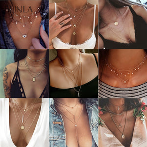 2020 Gold Long Chain Necklace Chokers For Women Multilayer Geometric Cross Pendant Necklaces Boho Maxi Statement Party Jewelry