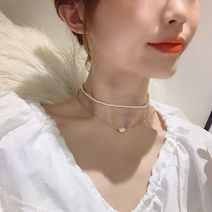 2020 Kpop Double layer Chain Gold fashion Choker cute romantic women pearl pendant necklace girl jewelry Collar