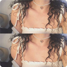 Carica l&#39;immagine nel visualizzatore di Gallery, 2020 Kpop Double layer Chain Gold fashion Choker cute romantic women pearl pendant necklace girl jewelry Collar