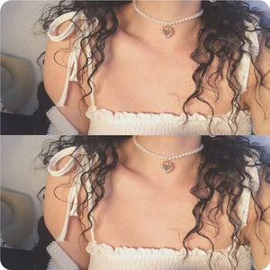 2020 Kpop Double layer Chain Gold fashion Choker cute romantic women pearl pendant necklace girl jewelry Collar