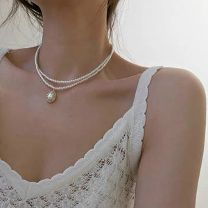 2020 Kpop Double layer Chain Gold fashion Choker cute romantic women pearl pendant necklace girl jewelry Collar