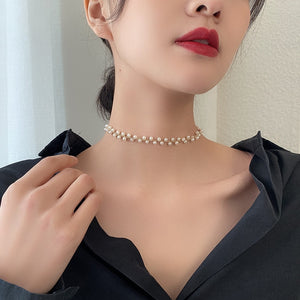 2020 Kpop Double layer Chain Gold fashion Choker cute romantic women pearl pendant necklace girl jewelry Collar