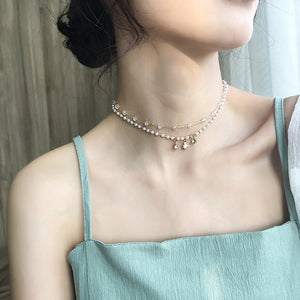 2020 Kpop Double layer Chain Gold fashion Choker cute romantic women pearl pendant necklace girl jewelry Collar
