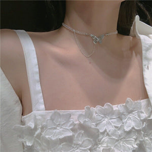 2020 Kpop Double layer Chain Gold fashion Choker cute romantic women pearl pendant necklace girl jewelry Collar