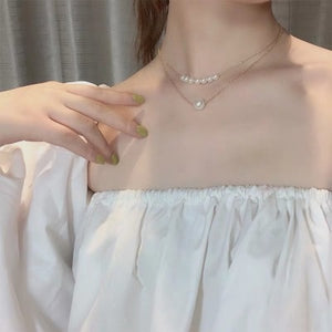 2020 Kpop Double layer Chain Gold fashion Choker cute romantic women pearl pendant necklace girl jewelry Collar