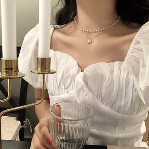 2020 Kpop Double layer Chain Gold fashion Choker cute romantic women pearl pendant necklace girl jewelry Collar