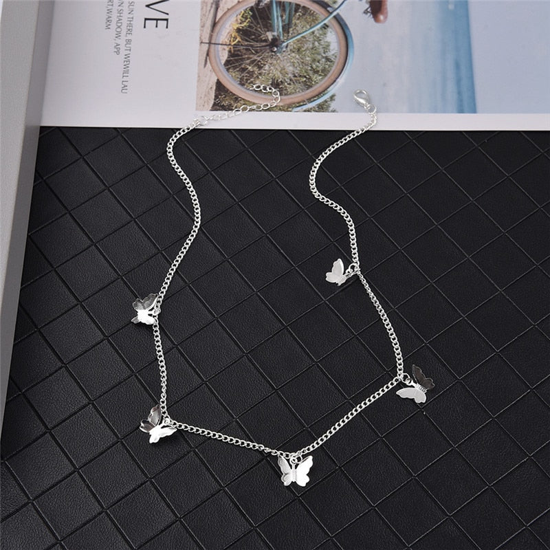 2020 Kpop Goth Vintage Silver Color Butterfly Pendant Choker Necklaces For Women Egirl BFF Fashion Aesthetic Halloween Jewelry