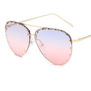 2023  Brand Oval Women Sunglasses Crystal Rivet Designer Ladies  Frameless Sun Glasses Classic Designer Shade UV400