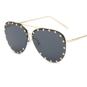 2023  Brand Oval Women Sunglasses Crystal Rivet Designer Ladies  Frameless Sun Glasses Classic Designer Shade UV400