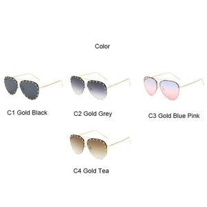 2023  Brand Oval Women Sunglasses Crystal Rivet Designer Ladies  Frameless Sun Glasses Classic Designer Shade UV400