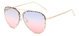 2023  Brand Oval Women Sunglasses Crystal Rivet Designer Ladies  Frameless Sun Glasses Classic Designer Shade UV400