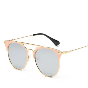 2023 Mirror Rose Gold cat eye Sunglasses Women Round  Brand Female Sun Glasses Women rave retro Star Style Shades