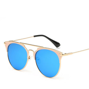2023 Mirror Rose Gold cat eye Sunglasses Women Round  Brand Female Sun Glasses Women rave retro Star Style Shades