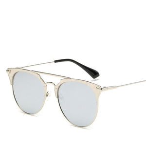 2023 Mirror Rose Gold cat eye Sunglasses Women Round  Brand Female Sun Glasses Women rave retro Star Style Shades