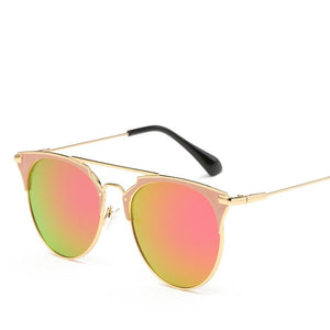 2023 Mirror Rose Gold cat eye Sunglasses Women Round  Brand Female Sun Glasses Women rave retro Star Style Shades