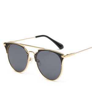 2023 Mirror Rose Gold cat eye Sunglasses Women Round  Brand Female Sun Glasses Women rave retro Star Style Shades
