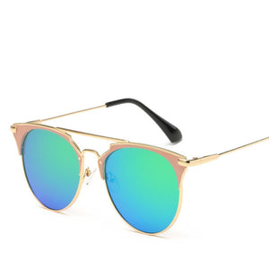 2023 Mirror Rose Gold cat eye Sunglasses Women Round  Brand Female Sun Glasses Women rave retro Star Style Shades