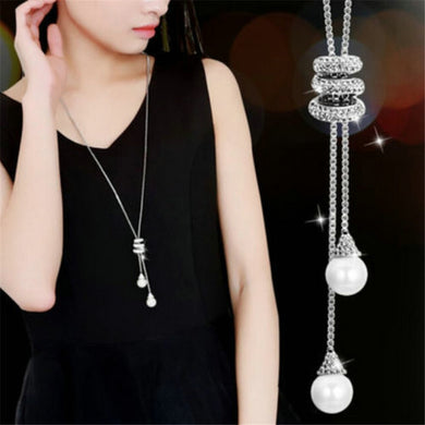 2020 NUOVA moda di alta qualità metallo lunga nappa strass perla di cristallo collana a catena lunga maglione collana Patry gioielli