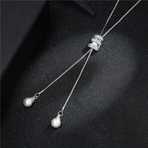 2020 NEW High Quality Fashion Metal Long Tassel Rhinestone Crystal Pearl Long Chain Necklace Sweater Patry Necklace Jewelry