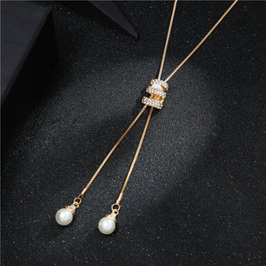 2020 NEW High Quality Fashion Metal Long Tassel Rhinestone Crystal Pearl Long Chain Necklace Sweater Patry Necklace Jewelry