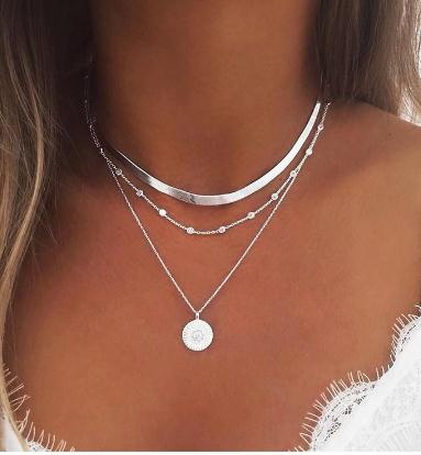 2020 NEW Lotus Necklaces Multi Layer Girl Silver Color bar Bohemia Alloy Necklace Multilayer Chain Women Collares Collier femme