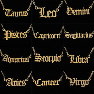 2020 New Constellation Zodiac Necklaces Jewelry for Women Antique Style Designed Letter Taurus Aries Necklaces Collier