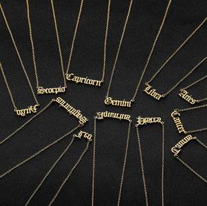 2020 New Constellation Zodiac Necklaces Jewelry for Women Antique Style Designed Letter Taurus Aries Necklaces Collier
