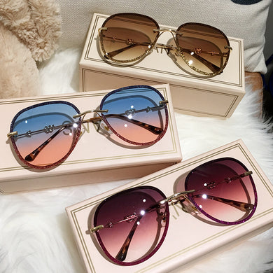 2023 Diamond Sunglasses Female Brand Design Imitation Rhinestones Gradient Lens UV400 Pilot Sun Glasses Women Shades S316